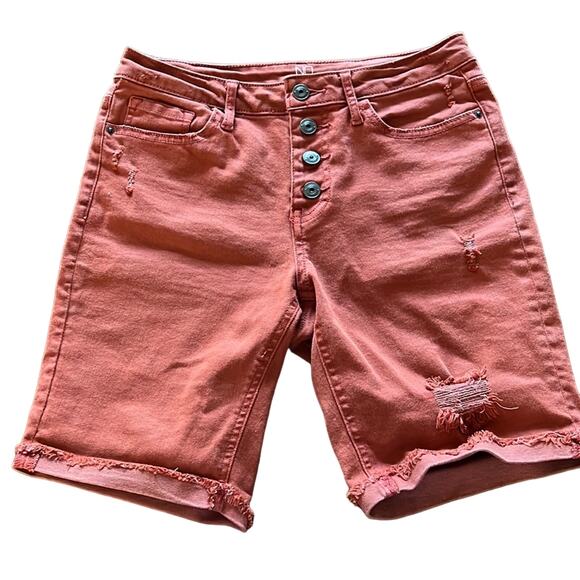 NOBO No Boundaries Size 9 Rust Distressed Jean Shorts with Button Fly Bermuda - Picture 1 of 7
